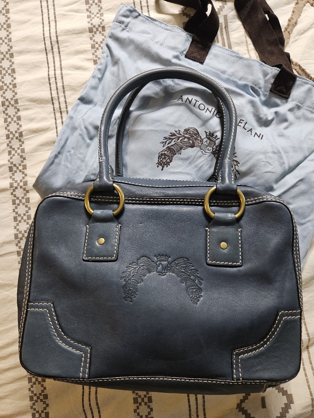 Antonio Melani Blue Leather Satchel Handbag & Dust Bag